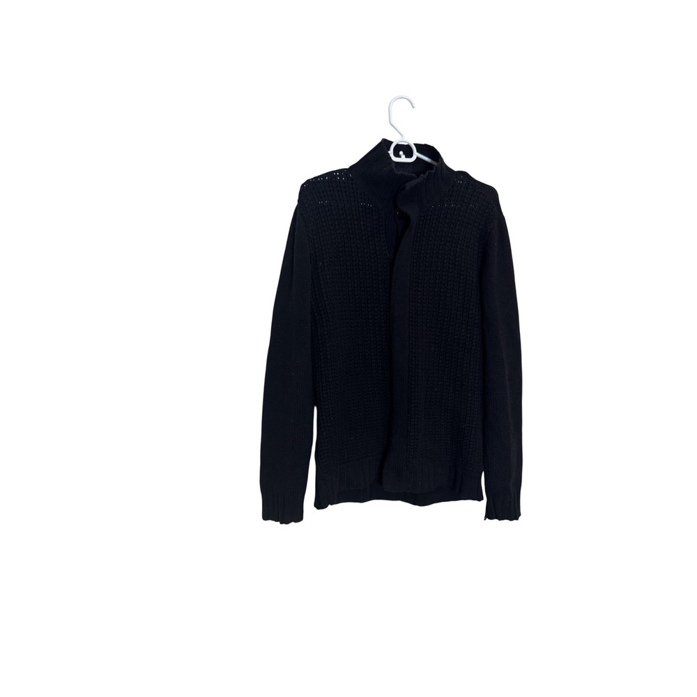 John Varvatos Sweater Mens Small Black Mock‎ Neck Button Cardigan Distressed